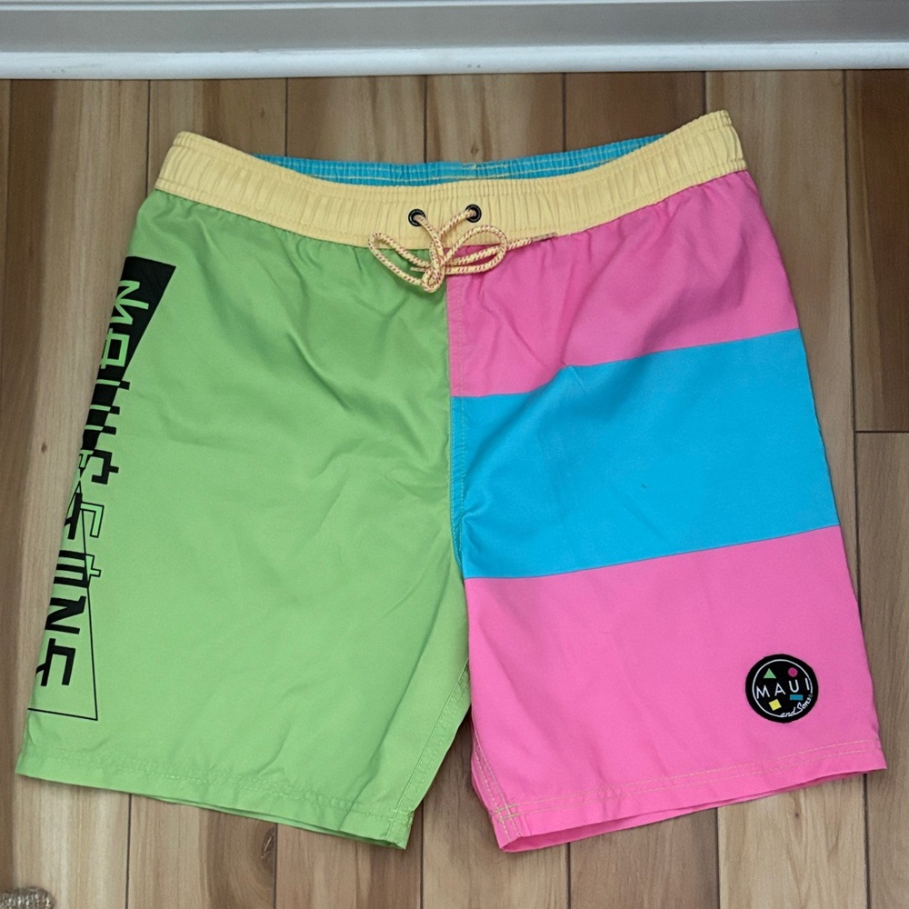 Maui and Sons Vibrant Swim Shorts - Green, Pink, and Blue